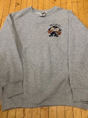 Fruit of the Loom Light Gray NCPD Graphic Crewneck Sweatshirt Taz Police